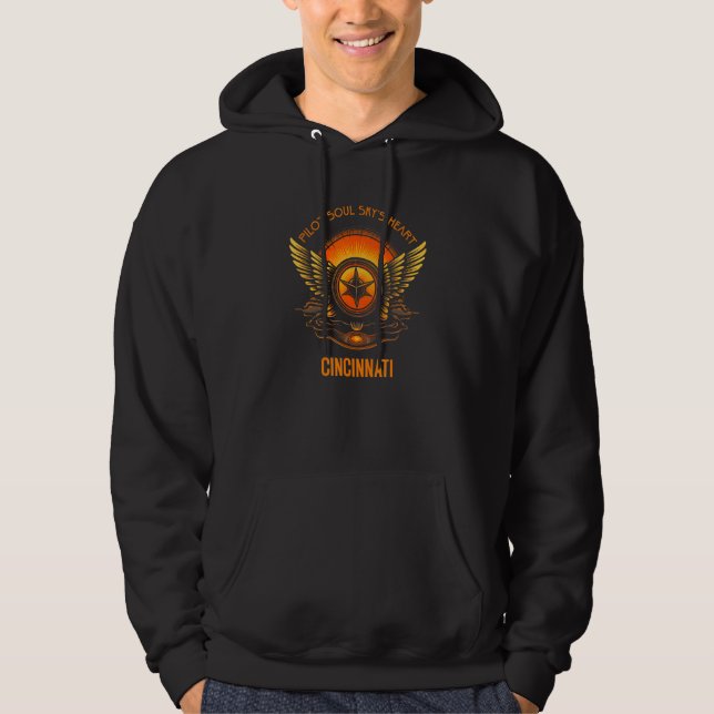 Pilot s Soul Sky s Heart Cincinnati Skyline Design Hoodie (Vorderseite)