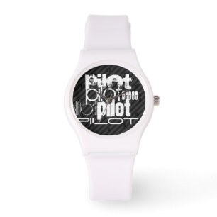 Pilot; Schwarze u. dunkelgraue Streifen Armbanduhr