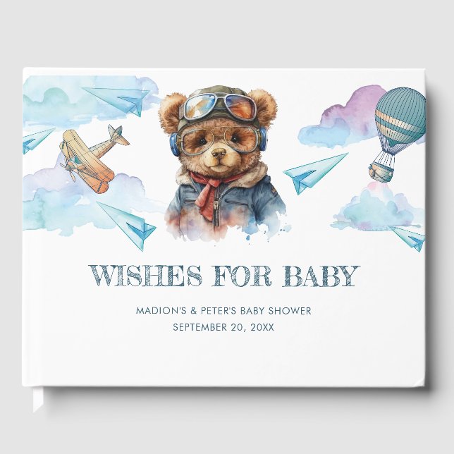 Pilot Teddy Bear Baby Dusche Wünsche für Baby Gästebuch (Vorderseite)