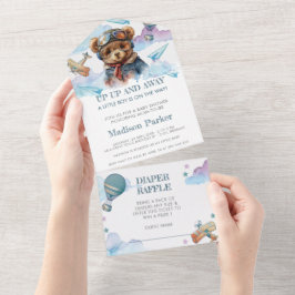 Pilot Teddy Bear Babydusche Windelwanne All In One Einladung