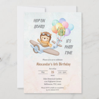 Pilot Teddy Bear Birthday Invitation Einladung