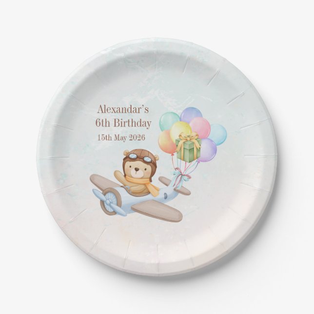 Pilot Teddy Bear Birthday Plates Pappteller (Vorderseite)