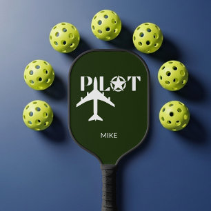 Pilot-Typografie & Flugzeug lustig personalisiert Pickleball Schläger