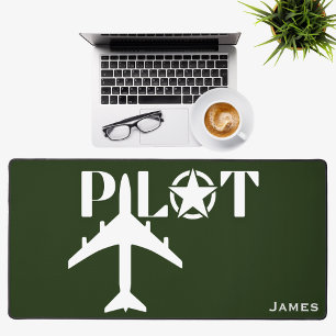 Pilot-Typografie & Minimalistisches Flugzeug Perso Schreibtischunterlage