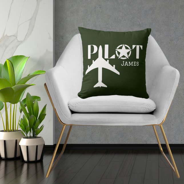 Pilot-Typografie und Militärflugzeug, Minimalistis Kissen (Von Creator hochgeladen)