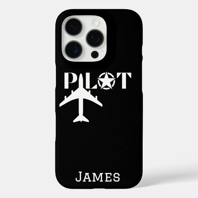 Pilot Typografie und Minimalistisches Flugzeug iPhone 16 Pro Hülle (Rückseite)