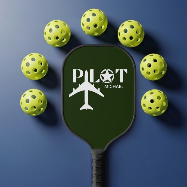 Pilot Typography & Airplane Funny Personalized Pickleball Schläger (Von Creator hochgeladen)