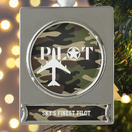 Pilot- und Militärflugzeug, Camouflage, Minimalist Banner-Ornament Silber