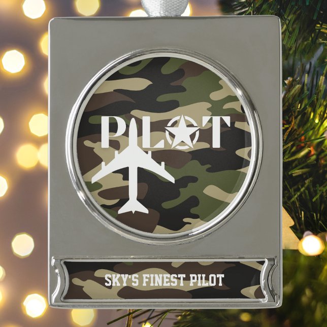 Pilot- und Militärflugzeug, Camouflage, Minimalist Banner-Ornament Silber (Von Creator hochgeladen)