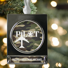 Pilot- und Militärflugzeug, Camouflage, Minimalist Banner-Ornament Silber