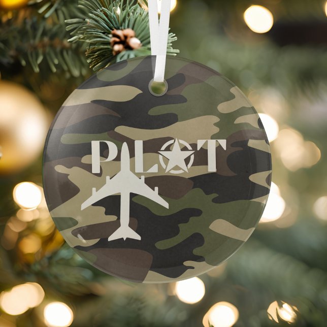 Pilot- und Militärflugzeug, Camouflage, Minimalist Ornament Aus Glas (Von Creator hochgeladen)