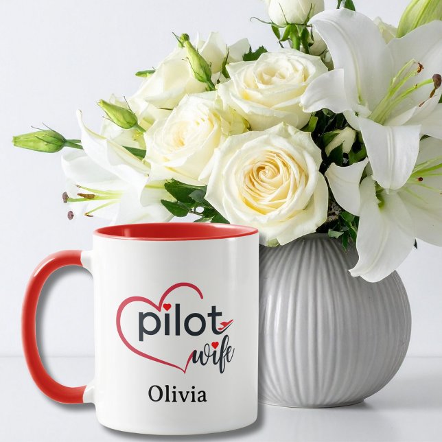 Pilot Wife Heart Airplane Romantic Custom Birthday Tasse (Von Creator hochgeladen)