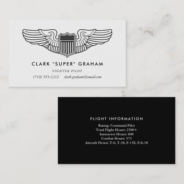 Pilot Wings Beruflich Aviator Business Card Visitenkarte (Vorne/Hinten)