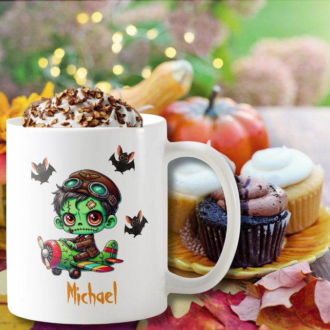 Pilot Zombie fliegendes Flugzeug & Bat Funny Hallo Kaffeetasse (Personalized design on left and right side.)