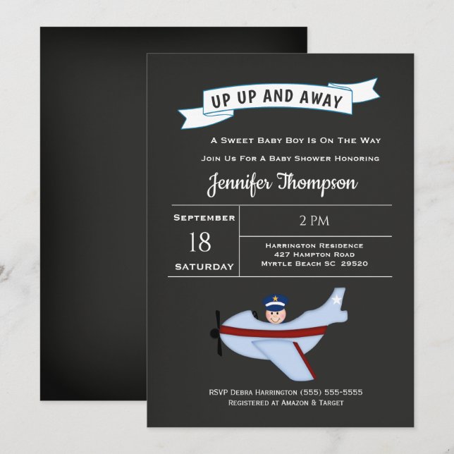 Pilote d'avion Baby Boy Shower Invitation (Devant / Derrière)