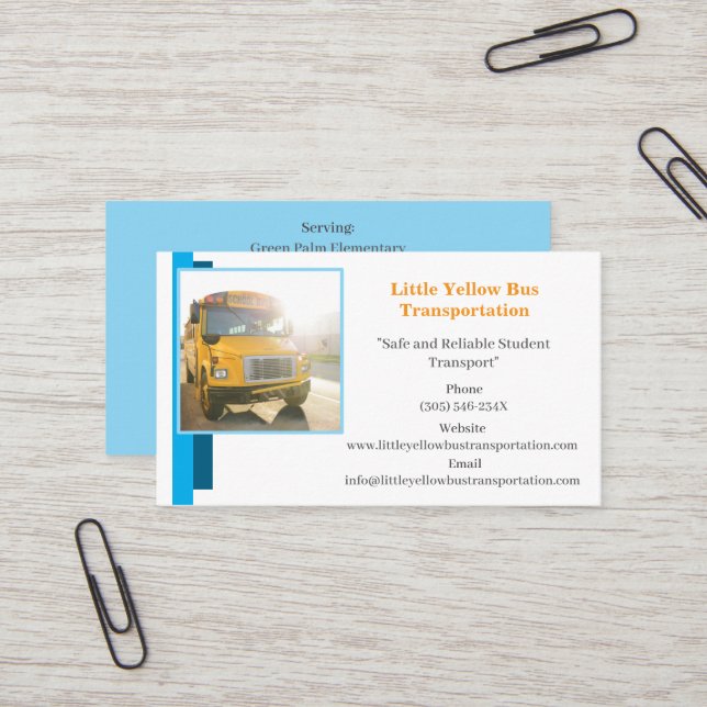 Pilote de bus bleu Carte de visite de bus de l'éco (Devant/Arrière en situation)