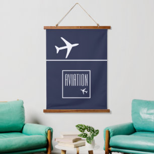 Piloten für Funky White Flugzeug Wandteppich Mit Holzrahmen