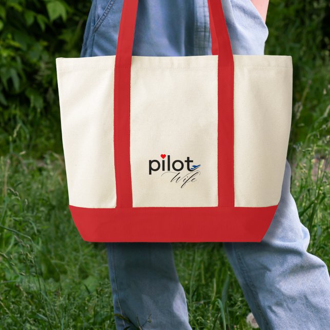 Pilotfrau Skript Rotes Herz Blaues Flugzeug Einfac Tragetasche (Von Creator hochgeladen)