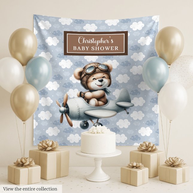 Pilotin "Chic Teddy Bear Blue Brown" Wandteppich (Chic Teddy Bear Pilot Blue Brown Celebration Tapestry)