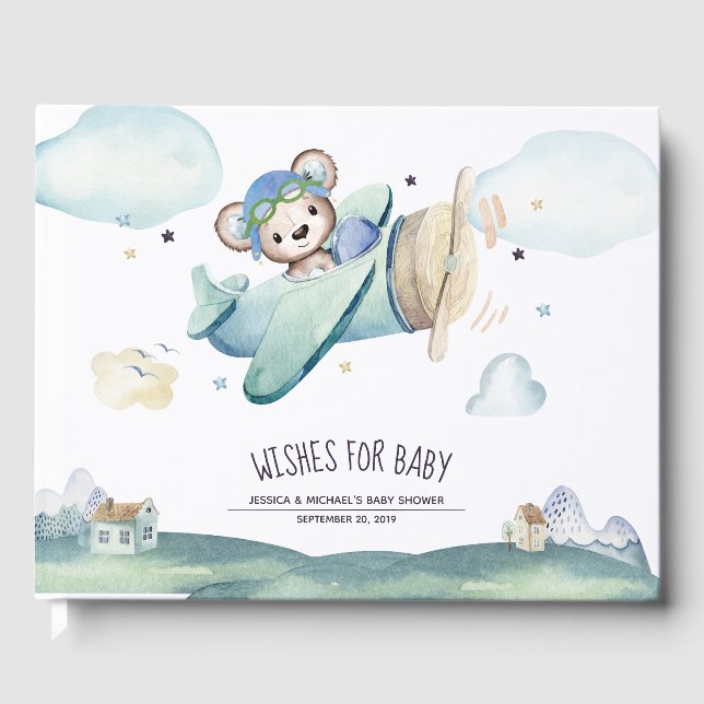 Pilotin für Wasserfarbenflugzeuge Teddy Bear Gästebuch (Vorderseite)