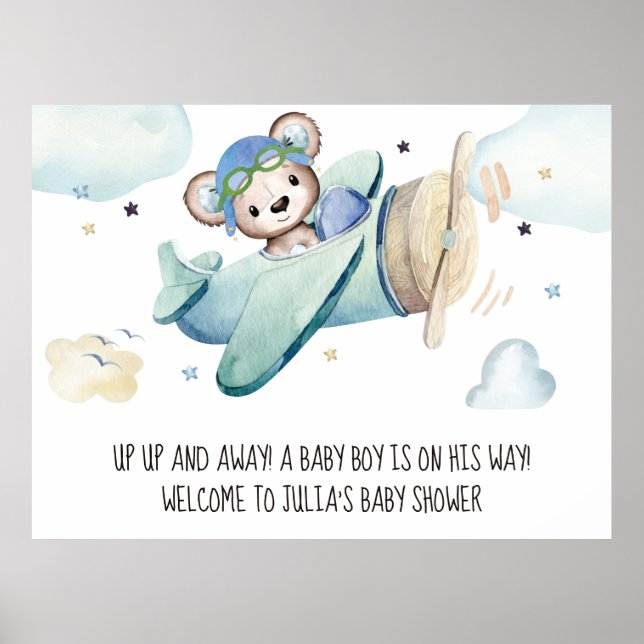 Pilotin für Wasserfarbenflugzeuge Teddy Bear Poster (Vorne)