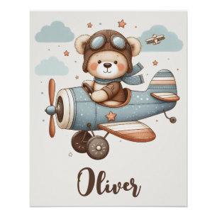 Pilotin "Whimsical Teddy Bear" Personalisiert Poster