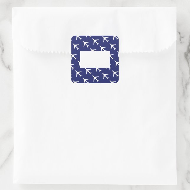 Pilotprogramm für Funky White Flugzeug Blue Backgr Quadratischer Aufkleber (Tasche)
