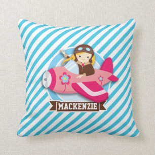 Pilotprogramm für Mädchen in rosa Flugzeug; Blaue Kissen