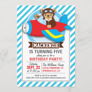 Pilotprogramm für Teddy Bear in Red Toy Airplane;  Einladung