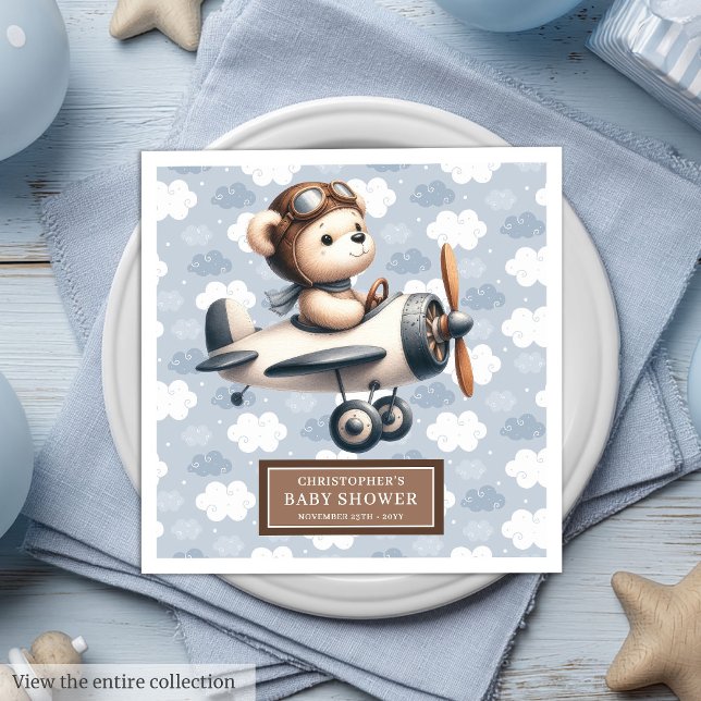 Pilotthema "Baby Shower Napkins Blue Teddy Bear" Serviette (Baby Shower Napkins Blue Teddy Bear Pilot Theme)
