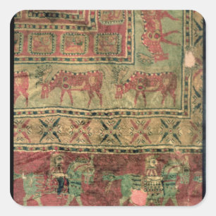 Pilteppich mit Pferden und Fahrern Quadratischer Aufkleber