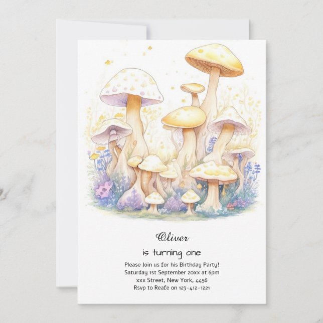 Pilz 1. Geburtstag Einladung (Vorderseite)