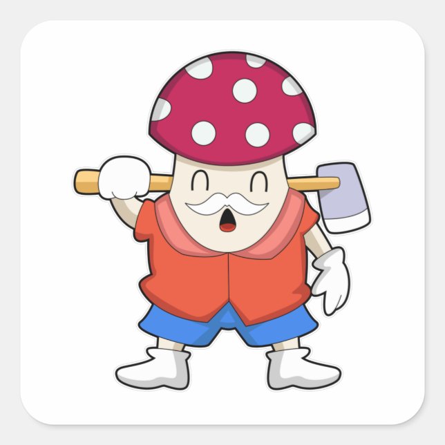 Pilz als Bauer mit Ax Quadratischer Aufkleber (Vorderseite)