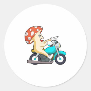 Pilz als Fahrrad mit Motorrad Runder Aufkleber