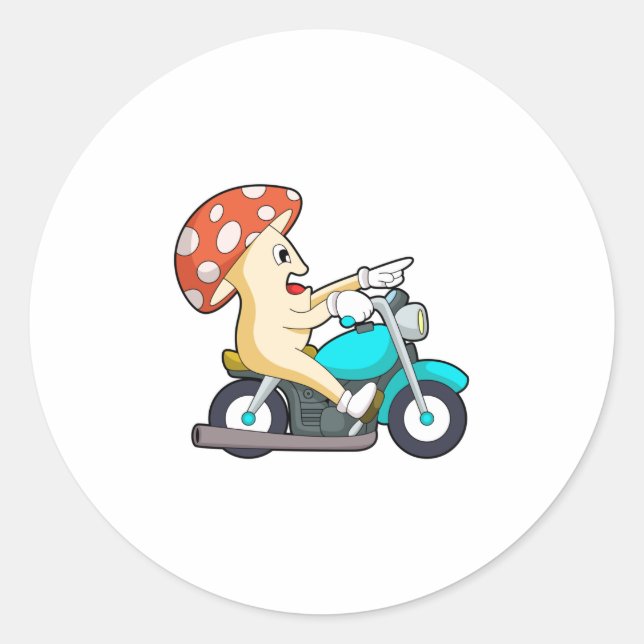 Pilz als Fahrrad mit Motorrad Runder Aufkleber (Vorderseite)