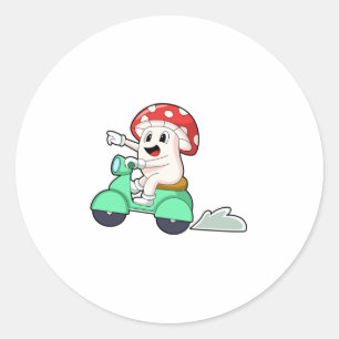 Pilz als Fahrrad mit Scooter.PNG Runder Aufkleber