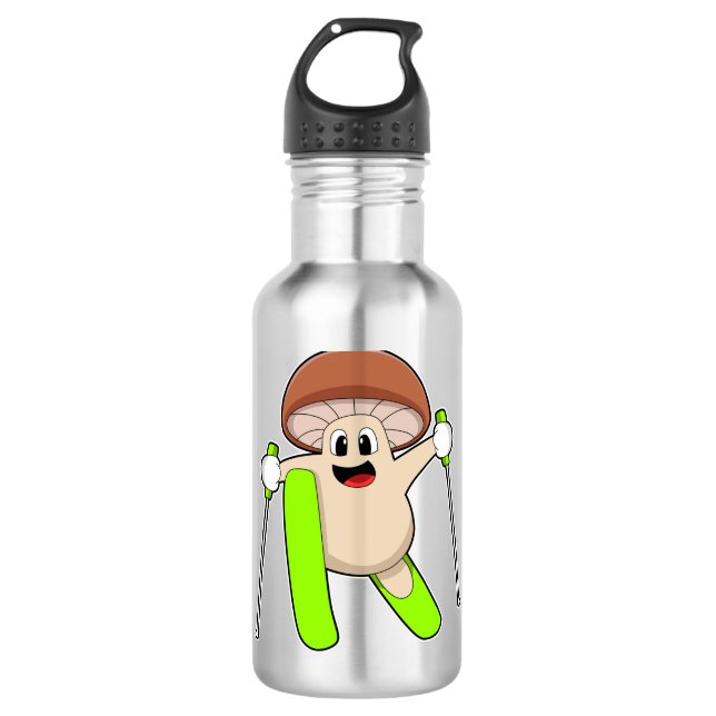 Pilz als Skifahrer mit Ski Edelstahlflasche (Vorderseite)