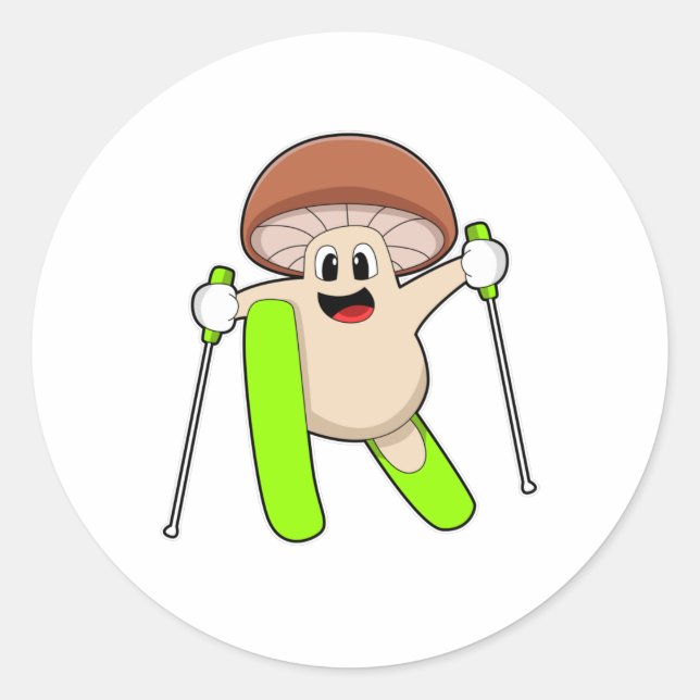 Pilz als Skifahrer mit Ski Runder Aufkleber (Vorderseite)