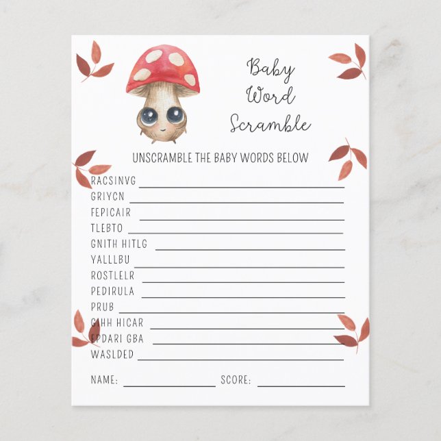Pilz - Baby Word Scramble | Baby Showspiel (Vorderseite)