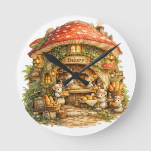 Pilz-Bäckerei Whimsical Woodland Cottagecore Runde Wanduhr