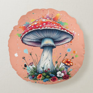 Pilz Blumen Wald Bunter Spritzer Rundes Kissen