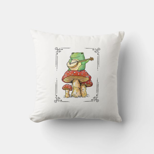 Pilz Frosch Goblincore Mykologie Künstlerisches De Kissen (Vorderseite)
