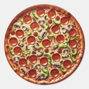 Pilz, grüne Paprikaschoten und Pizza Pepperoni Runder Aufkleber