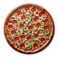 Pilz-, Grüner Paprika- und Pepperoni-Pizza