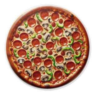 Pilz-, Grüner Paprika- und Pepperoni-Pizza Keramikknauf