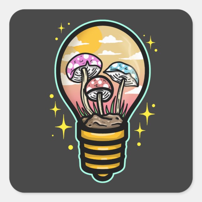 Pilz in einer Glühbirne Quadratischer Aufkleber (Vorderseite)