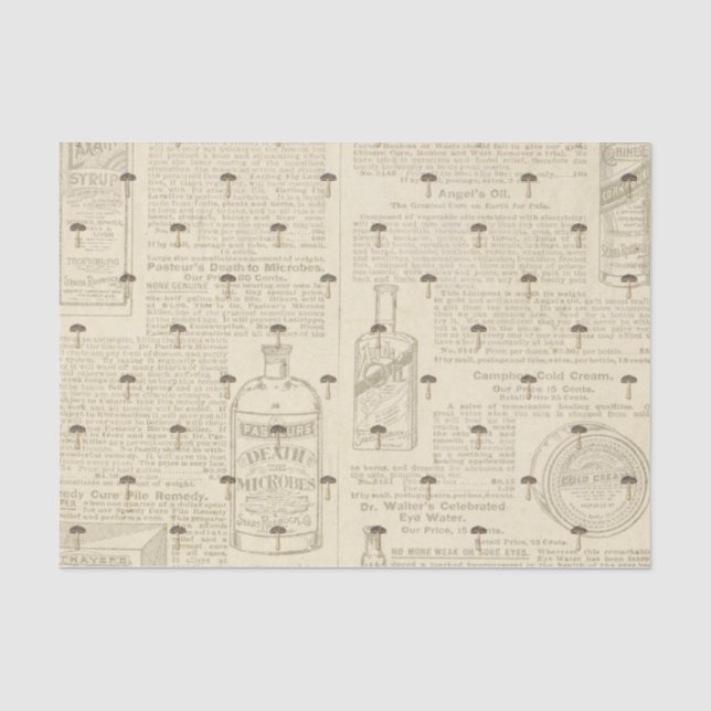 Pilz mit Antiquitätendecoupage aus der Zeitung Seidenpapier (Vorderseite)