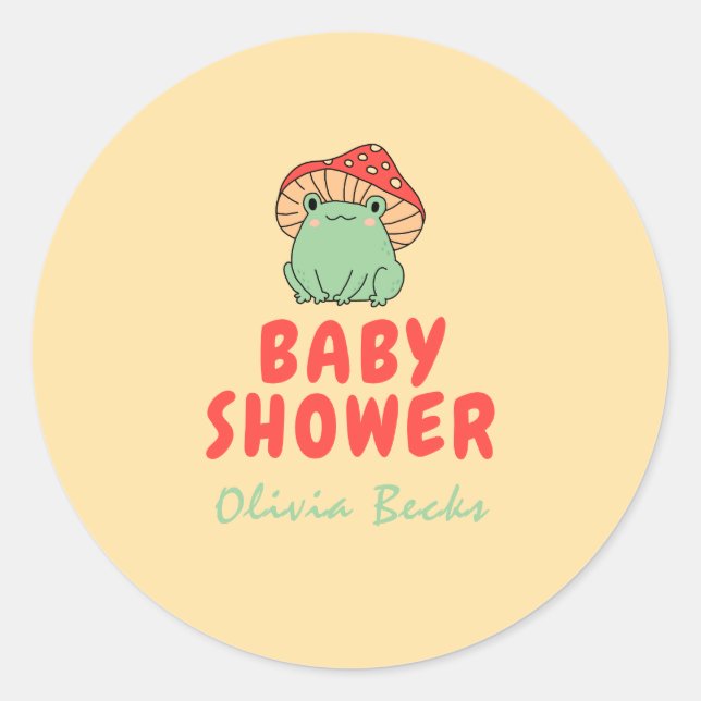 Pilz mit Frog Baby Dusche Runder Aufkleber (Vorderseite)