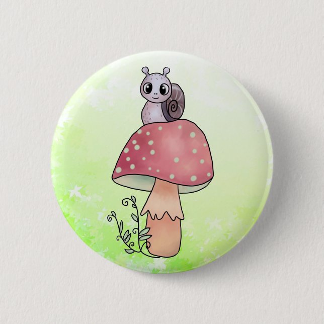 Pilz mit Schnecke Button (Vorderseite)