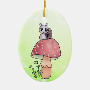 Pilz mit Schnecke Keramik Ornament